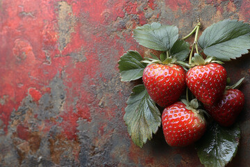 Fresh Strawberries On A Rustic Red Background