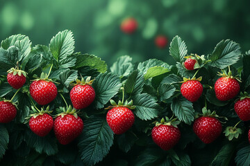 Ripe Red Strawberries Growing On Lush Green Plants