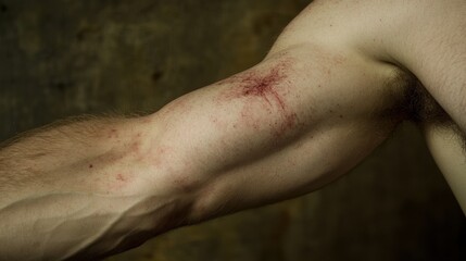 Close-up of Injured Arm with Cuts and Bruises