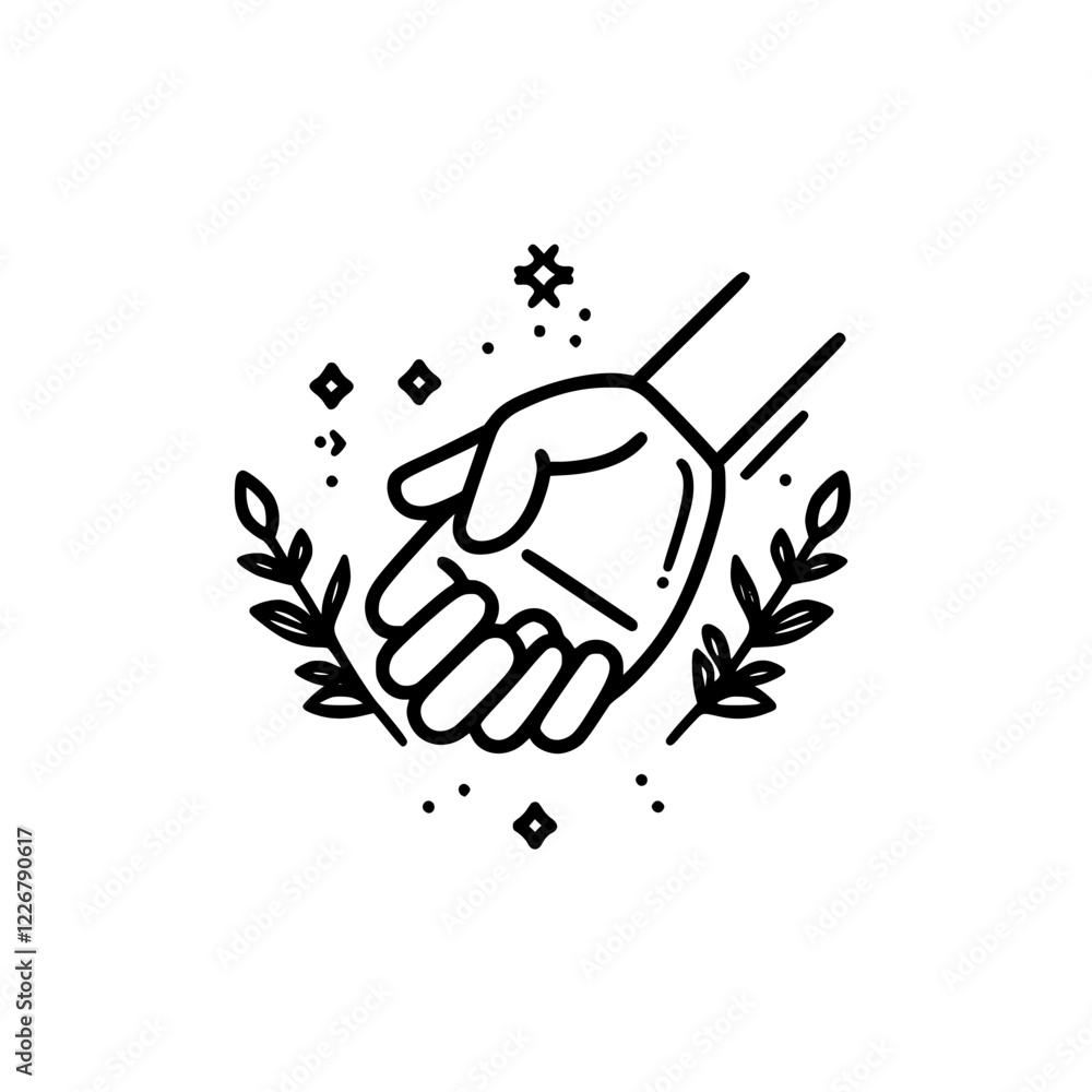 Poster artistic hand illustration with decorative elements symbolizing unity and connection