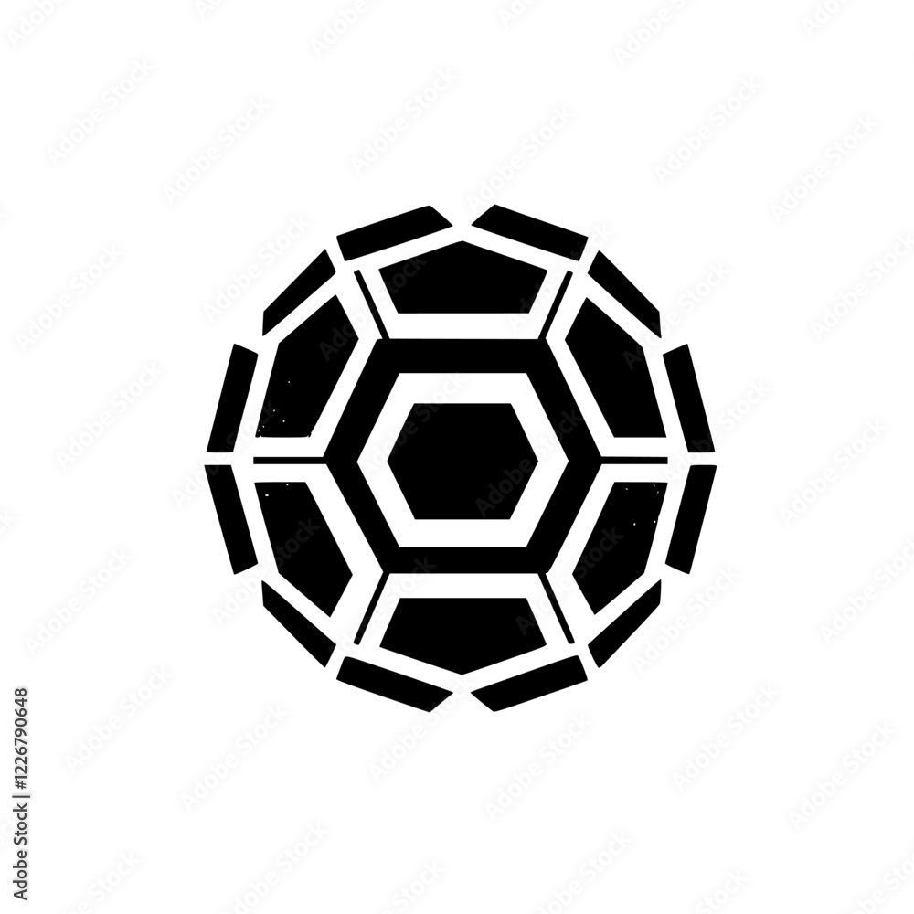 Poster unique geometric design featuring hexagonal patterns with a bold shape in black and white, suitable 