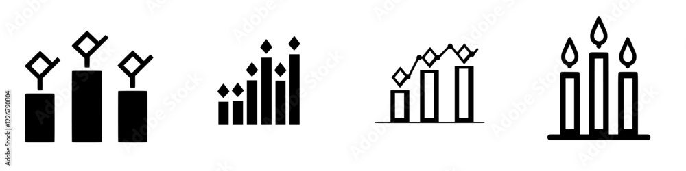 Aufkleber various designs of bar graphs and candle symbols display growth and comparison in a minimalist style