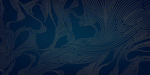 Vector wave line pattern, wood texture, luxury elegant japanese style illustration. Swirl art background, sea, ocean template. © marylia17