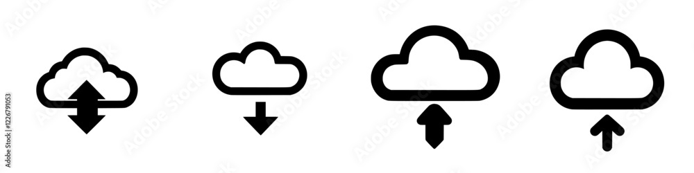 Poster cloud upload and download icons in a minimalist design showcasing data transfer options for digital 
