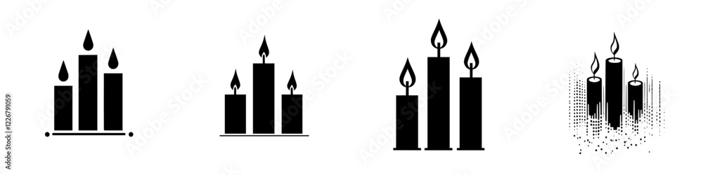 Poster different styles of candle icons arranged in a row showing varying designs and features