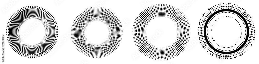 Poster different designs of circular patterns in black and white showcasing unique styles and arrangements 
