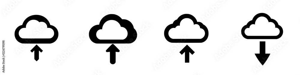 Poster cloud symbols representing data upload and download processes in a modern digital environment