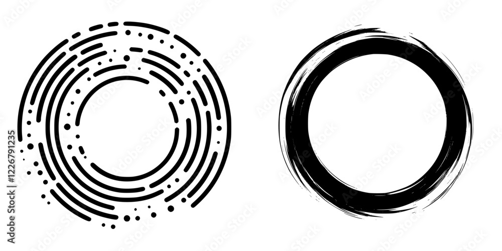 Aufkleber unique circular patterns showcasing contrasting design styles in black and white tones