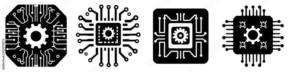 Poster various black and white circuit designs showcasing unique patterns and electronic components