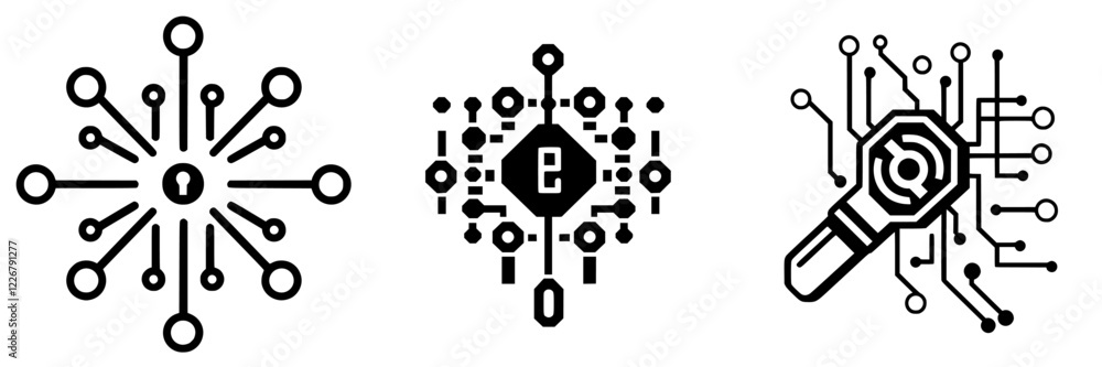 Poster patterns of digital security and technology represented by symbols in a modern graphic design