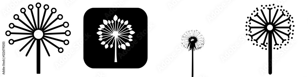 Poster various stylized tree designs showcasing different patterns and shapes in a minimalistic style suita