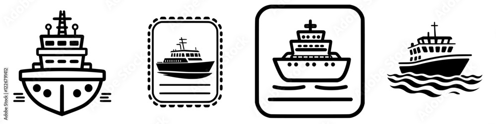Aufkleber different styles of ship illustrations showing various types of vessels in a nautical theme suitable