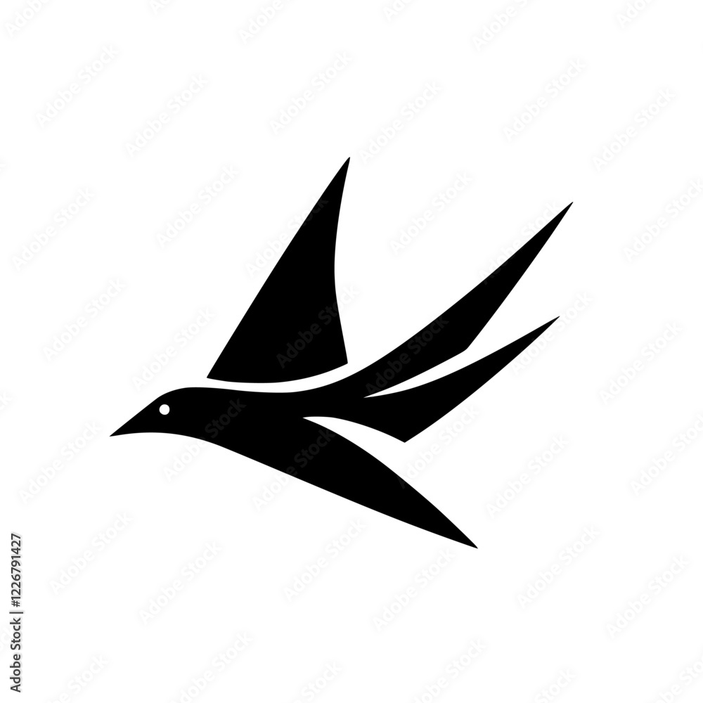 Poster stylized silhouette of a bird in flight showcasing smooth lines and sharp angles against a plain bac