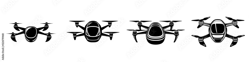 Aufkleber different designs and types of drones displayed in a row, showcasing innovation in technology and ae