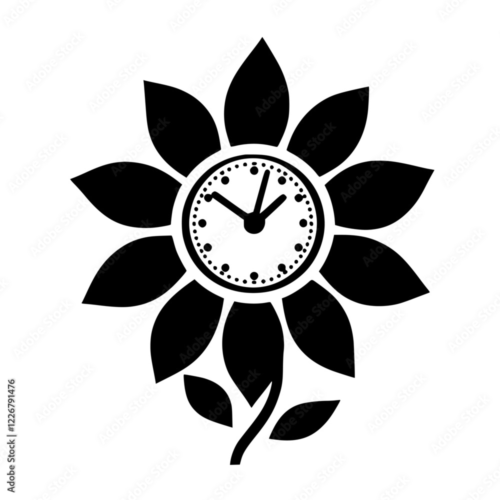 Aufkleber artistic representation of a flower combined with a clock symbolizing the passage of time in nature