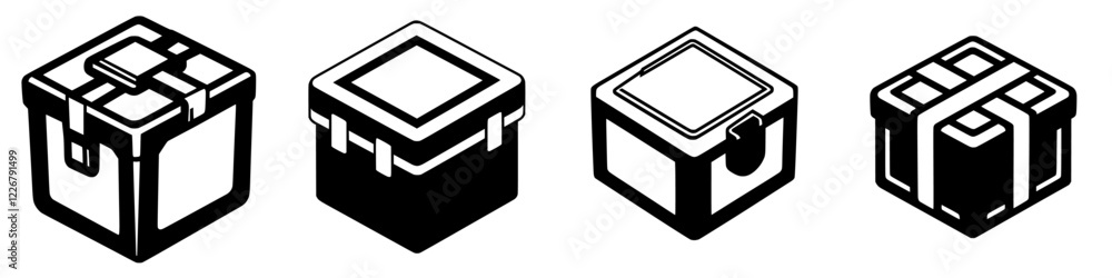 Poster creative geometric designs featuring abstract boxes with various styles and patterns