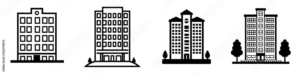 Poster various building designs depicting city architecture featuring diverse shapes and structures during 