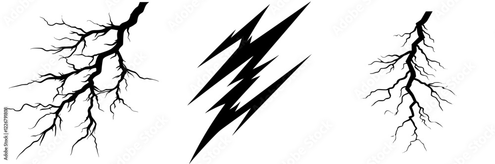 Poster design elements featuring various lightning shapes ideal for graphic use in creative projects