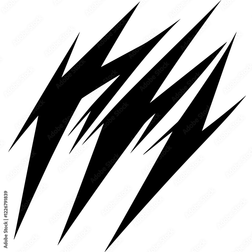 Poster black jagged lightning bolts design with sharp edges on a white background creates a striking visual