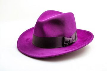 A stylish purple hat with a black bow on it, perfect for adding a touch of elegance to any outfit