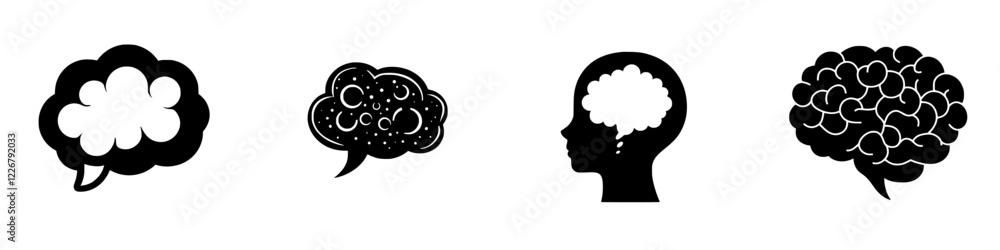 Poster different representations of the human brain and thought processes in a minimalistic design