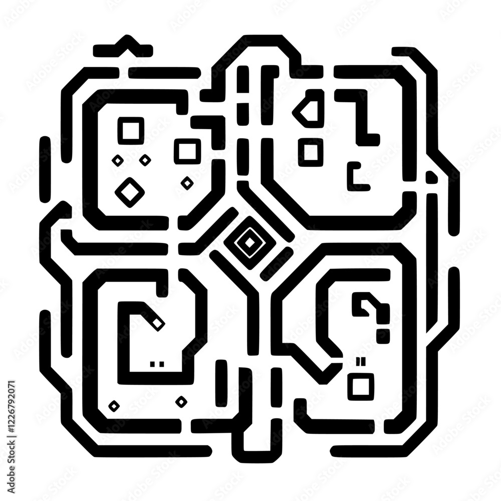 Poster unique abstract maze design with geometric shapes and intersecting pathways