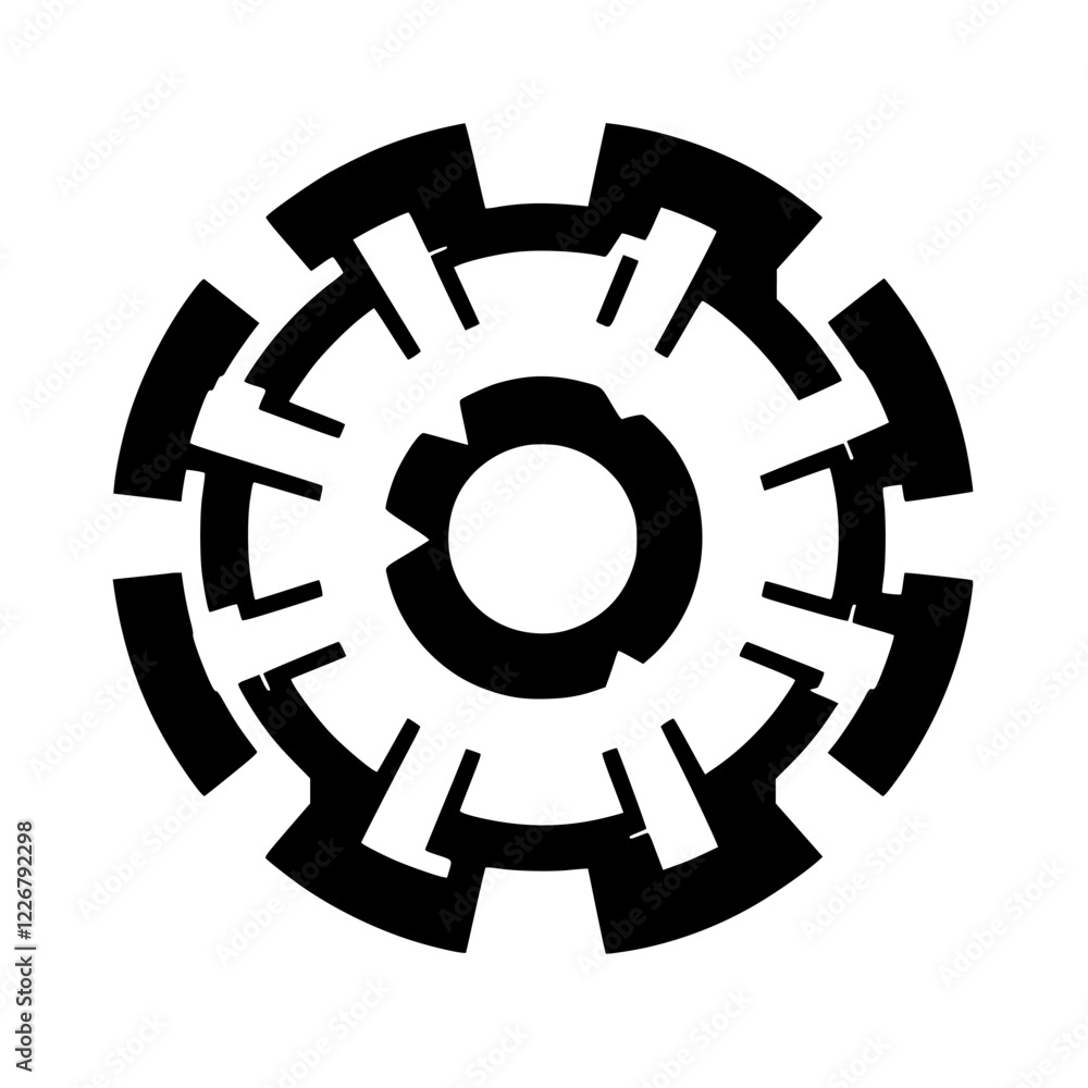 Poster unique abstract geometric design featuring intricate circular patterns and sharp angles in black and