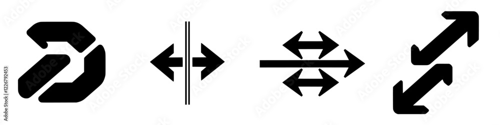Poster Graphic symbols representing direction and movement concepts in a modern design context