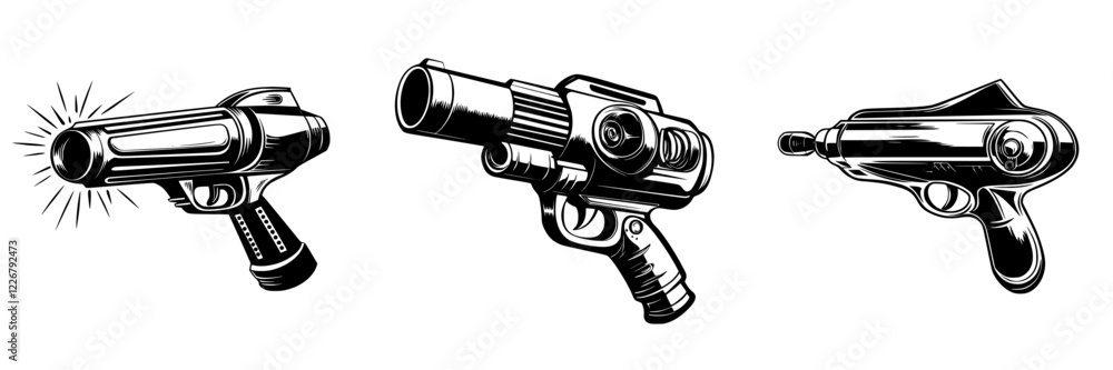 Poster different types of handguns displayed side by side with varying designs and features