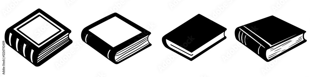Poster various book designs featuring different orientations and styles displayed against a plain backgroun