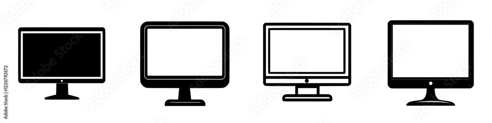 Poster different styles of computer monitors with varied designs and screen types displayed in a row