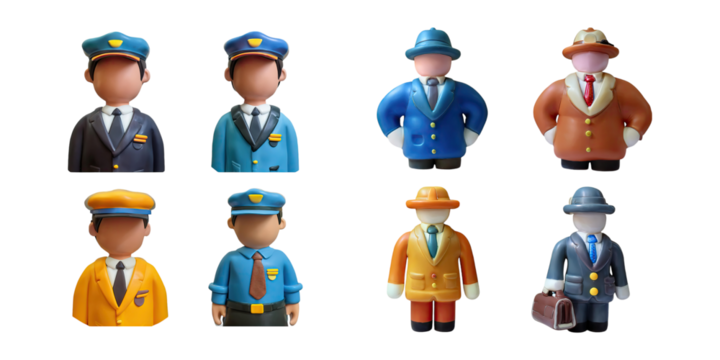 Colorful Character Illustrations of Business and Police Figures, PNG collection, set bundle, isolate on transparent or white background