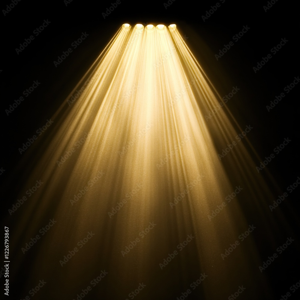 Poster golden beams of light shining from a source on a dark background creating a dramatic effect