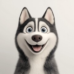 Adorable Cartoon Husky Puppy Dog Happy Smiling Face 3D Rendered Illustration