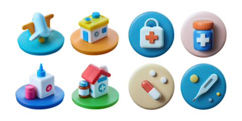 Colorful Medical Icons for Health and Wellness Themes, PNG collection, set bundle, isolate on transparent or white background