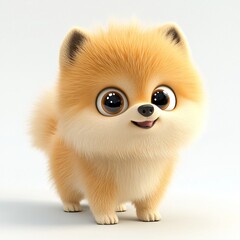 Obraz premium Adorable 3D Rendered Pomeranian Puppy Cute Cartoon Dog Fluffy Pet