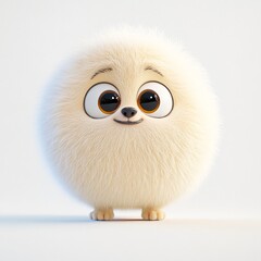 Fototapeta premium Adorable Fluffy Cartoon Dog Cute Puppy 3D Render Big Eyes White Fur Happy Expression