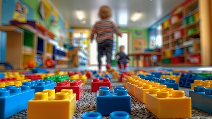 Obraz premium Colorful Blocks in a Preschool Playroom Setting
