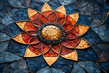 Fototapeta premium A mosaic artwork depicting a vibrant multicolored flower