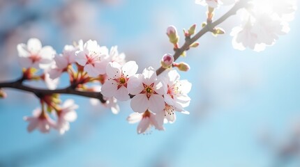 Close-Up View of Cherry Blossoms Blooming on a Spring Day