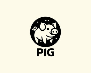 Pig silhouette logo design icon vector illustration. Black color pig logo template