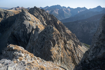 Landscape of the High Tatras. The most difficult high-mountain trail in Poland, Orla Perć.

