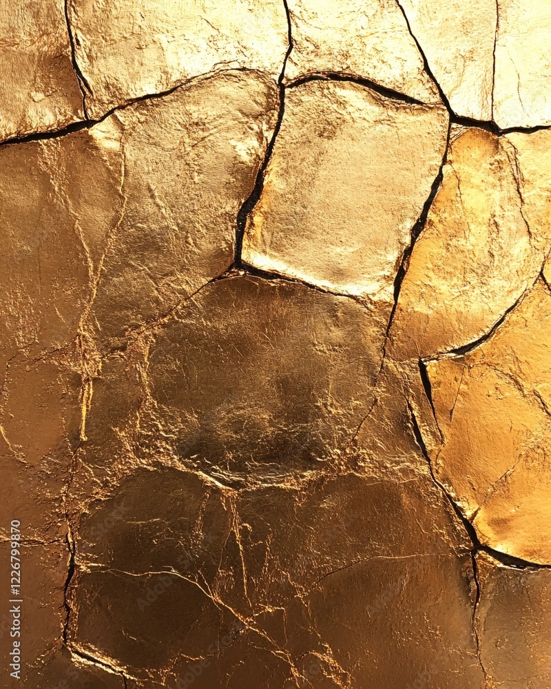 Aufkleber golden surface with dark cracks abstract texture background material with light reflections