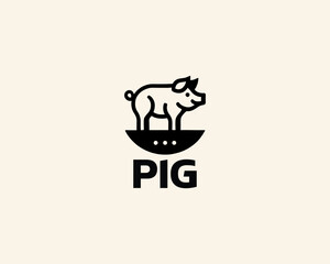 Pig silhouette logo design icon vector illustration. Black color pig logo template