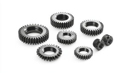 Set of metallic pinions and gears for industry concept design isolated on white background. Jpeg (bitmap) version also available in gallery