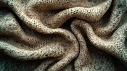 Textured beige jute fabric in a detailed macro shot