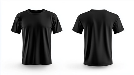 A plain black men's T-shirt template, presented from both front and back in a natural drape on an invisible mannequin, great for your print mockup, isolated on a white background.


