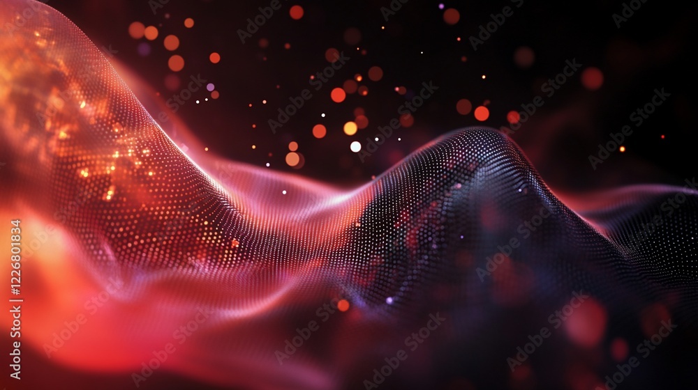 Aufkleber abstract digital wave pattern with red and orange gradients and bokeh effects