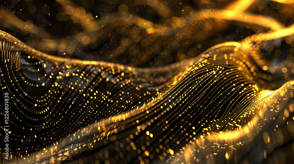 Aufkleber abstract waves of gold and black with shimmering particles create a dynamic visual effect.