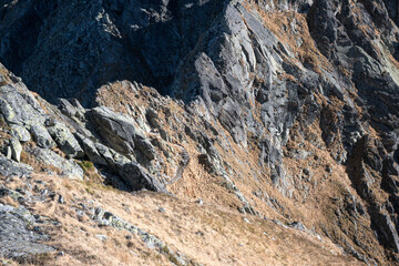Landscape of the High Tatras. The most difficult high-mountain trail in Poland, Orla Perć.
